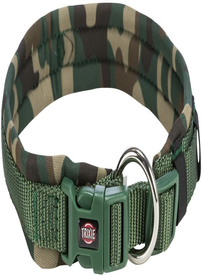 Trixie Premium Collar with Neoprene Padding, Extra Wide, Camouflage/Forest Green, S-M - Image 1